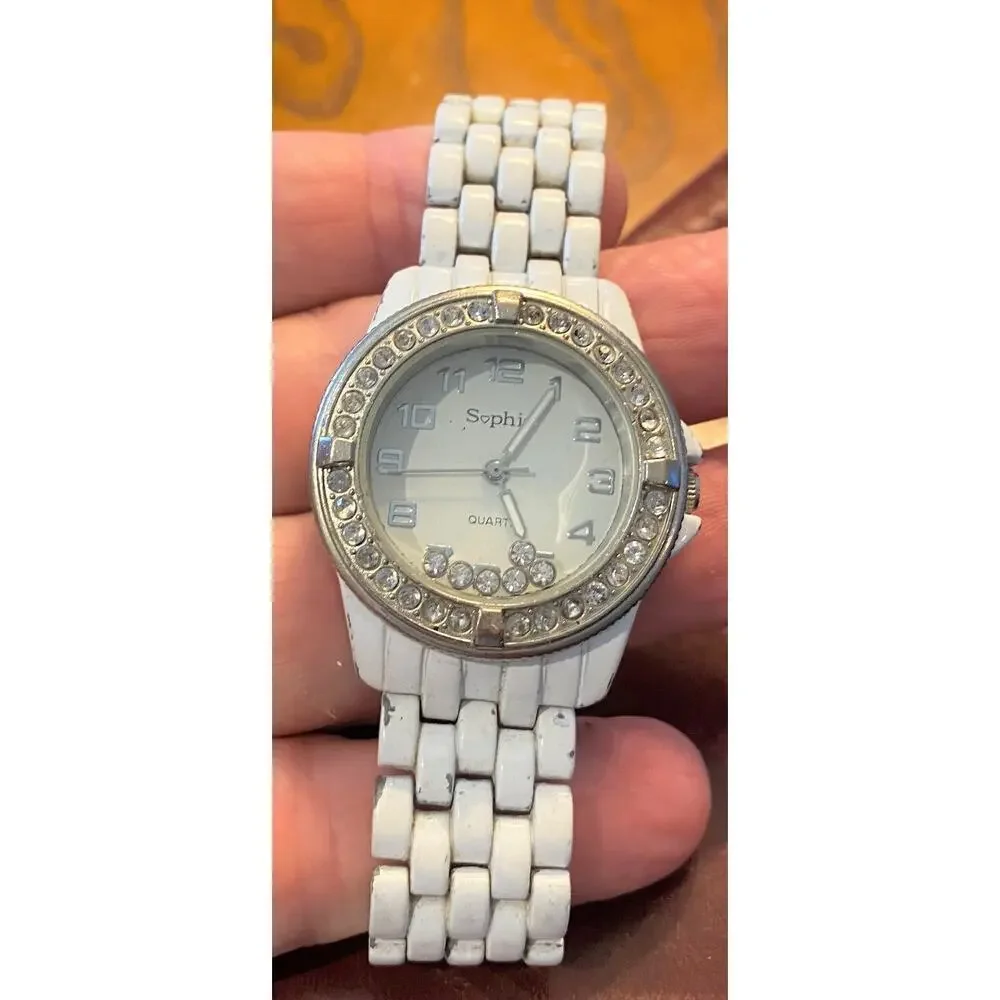Women's Sophie Watch by Collezio, White Band and Case, Crystal Accented Bezel